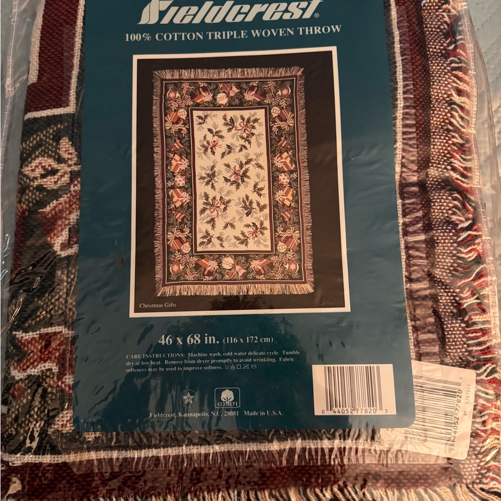 Fieldcrest Cotton Triple Woven Throw - Red, Green, Cream